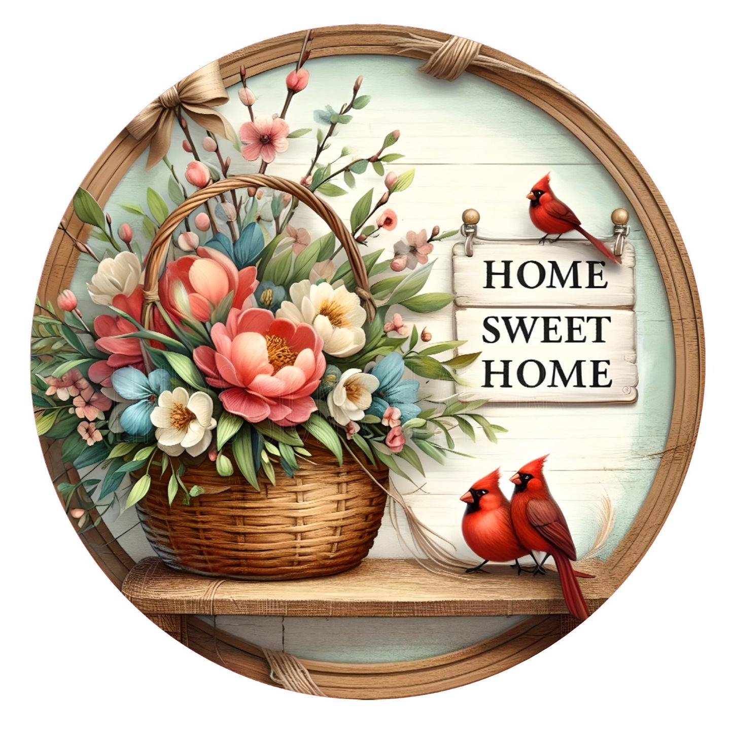 Cardinal home sweet  home wreath sign, metal wreath sign, round wreath sign, farmhouse, Lindys Signs