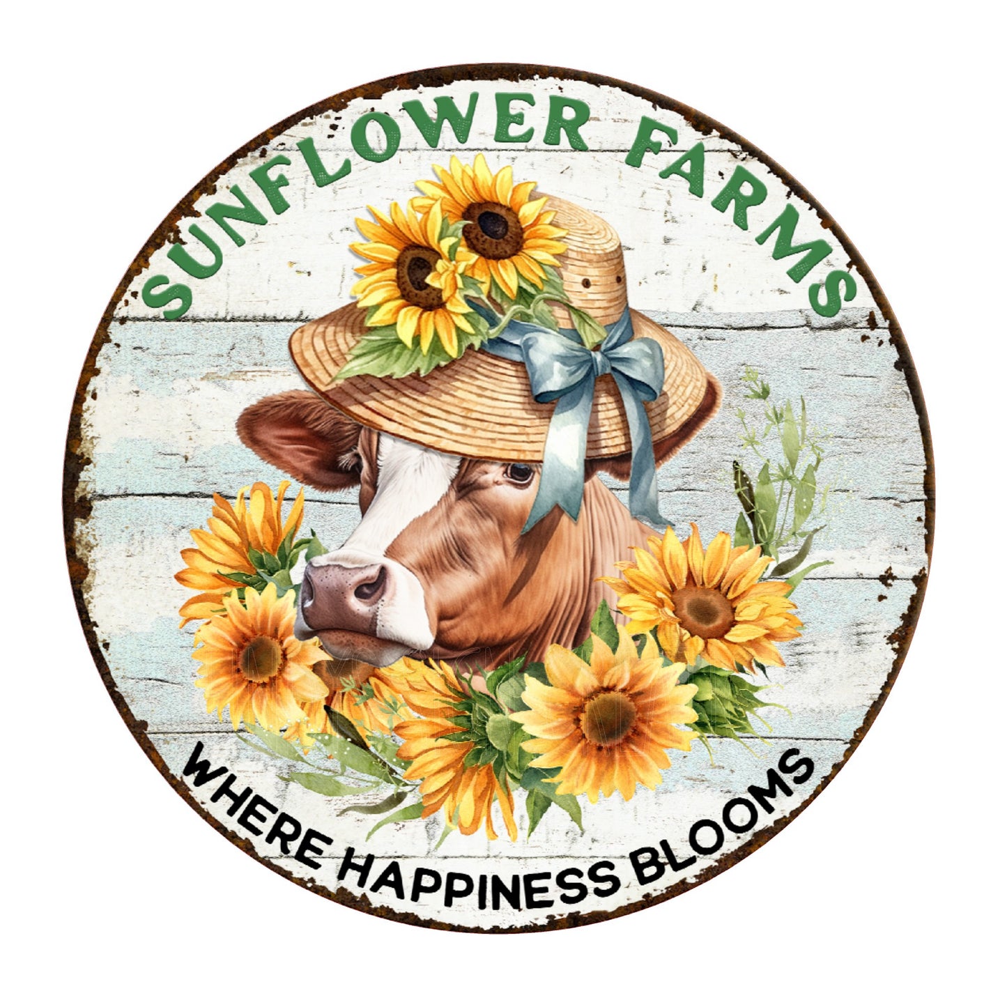 Sunflower farms cow wreath sign, metal wreath sign, round wreath sign, farmhouse sign, Lindys Signs