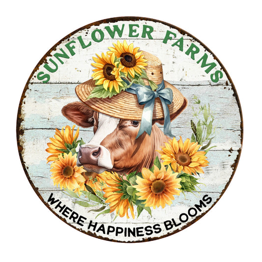 Sunflower farms cow wreath sign, metal wreath sign, round wreath sign, farmhouse sign, Lindys Signs