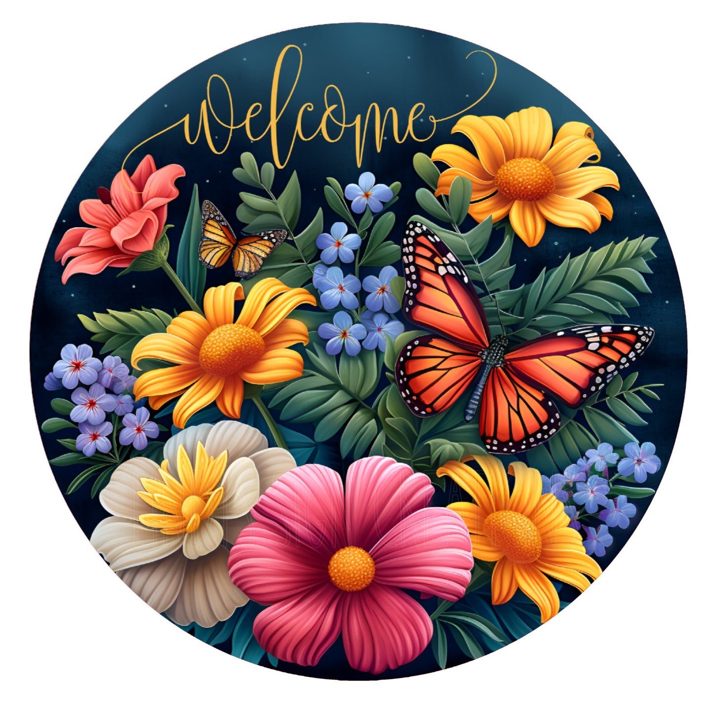 Floral welcome wreath sign, door decor, metal wreath sign, round wreath sign, Lindys signs