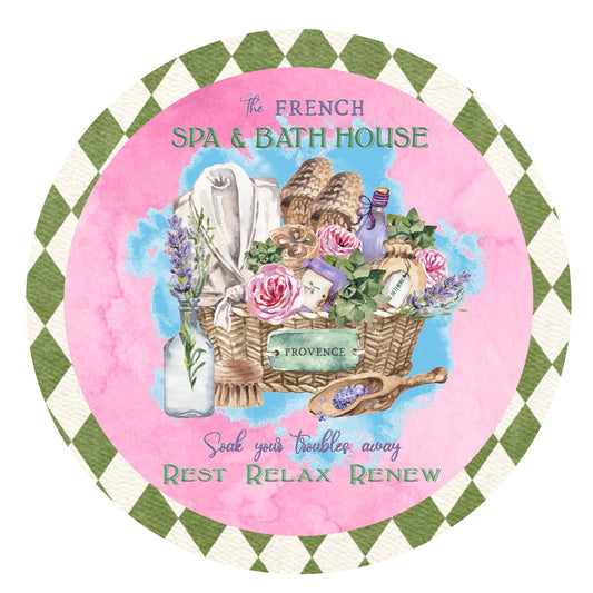 Spa and bathhouse wreath sign, metal wreath sign, round wreath sign, home decor, Lindys signs