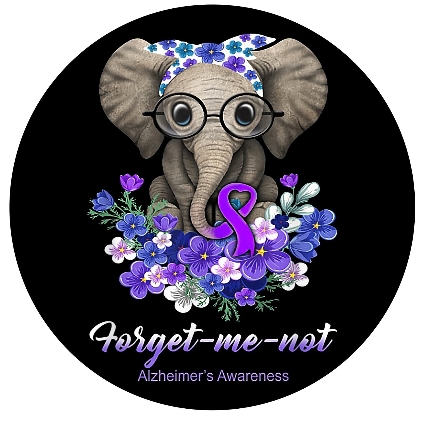 Elephant Alzheimer awareness sign, wreath sign, wreath attachment, metal sign, round sign for wreaths