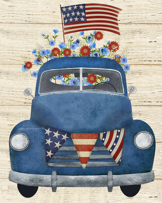 Blue truck with flag wreath sign, metal wreath sign, signs for wreaths, 8x10 wreath sign, patriotic wreath sign