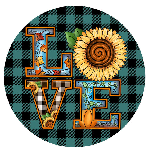 Love sunflower fall sign, wreath attachment, wreath sign, metal sign, door hanging