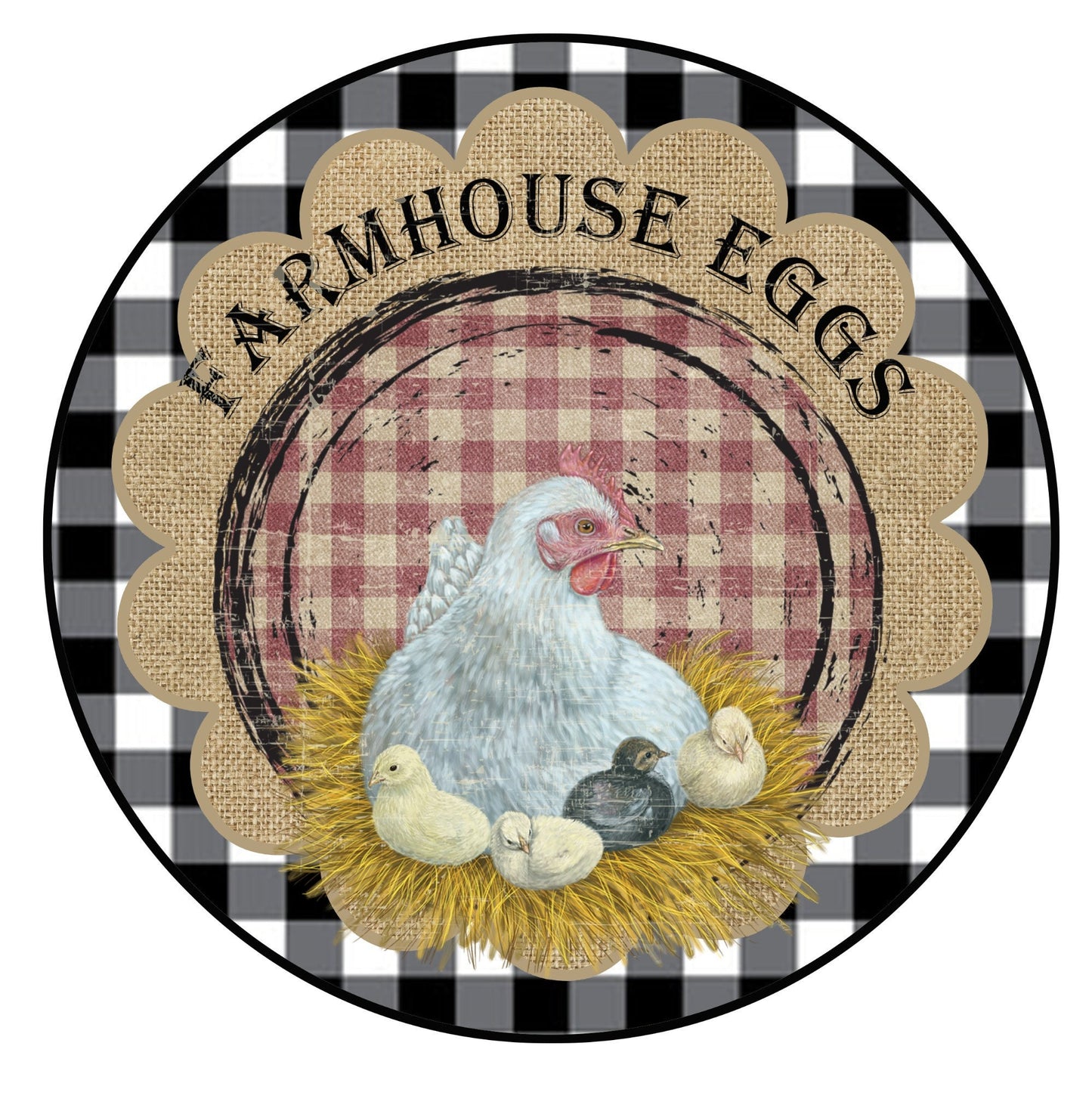 Wreath sign, wreath attachment, hen sign, farmhouse sign, aluminum sign, lightweight sign