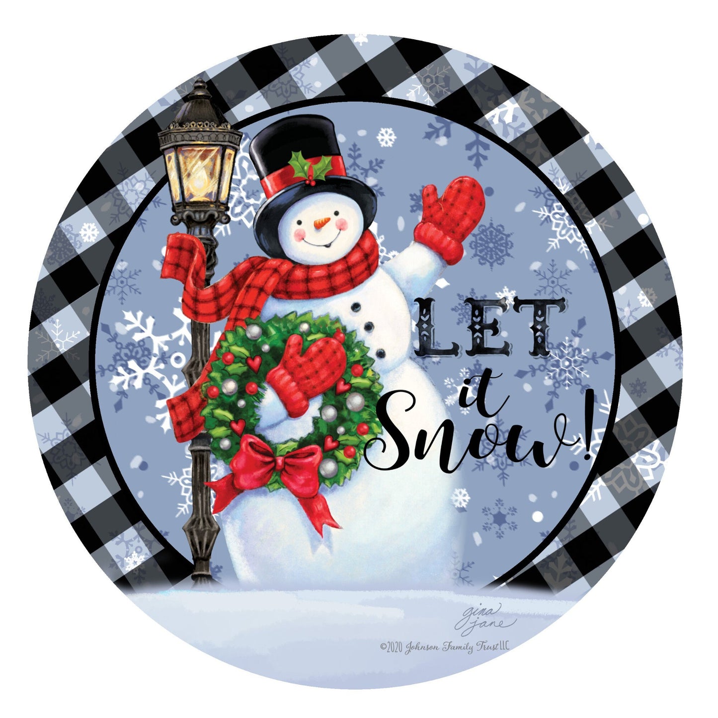 Let it snow sign, wreath sign, wreath attachment, snowman sign, door hanging, metal sign