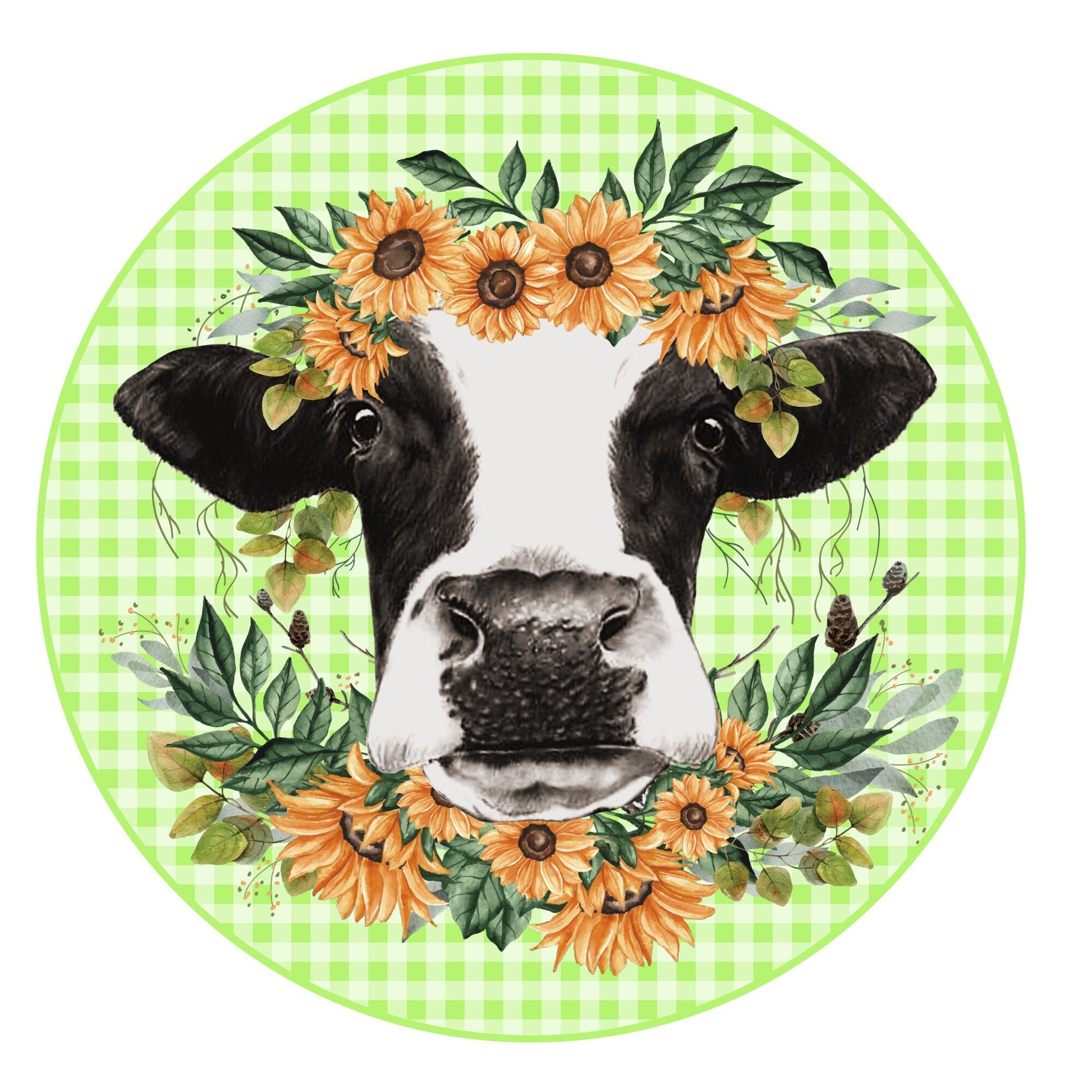 Cow with sunflower sign, cow sign, wreath attachment, wreath sign, cow sign for wreaths, cute cow sign