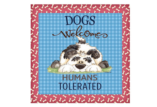 Dogs welcome humans tolerated sign, wreath sign, wreath attachment, cute dog welcome sign, door hanging, choose a size sign