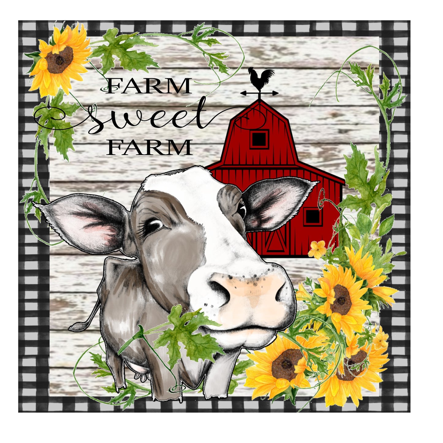 Farm sweet farm cow with sunflower sign, wreath sign, wreath attachment, metal sign, door hanging, 8X10 wreath sign