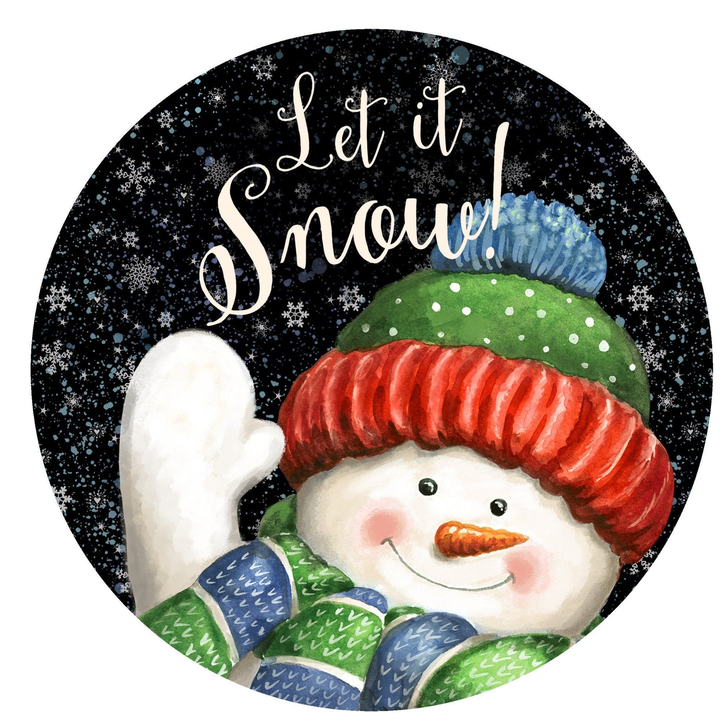 Let it snow waving snowman wreath sign, wreath attachment, snowman sign, metal sign, door hanging