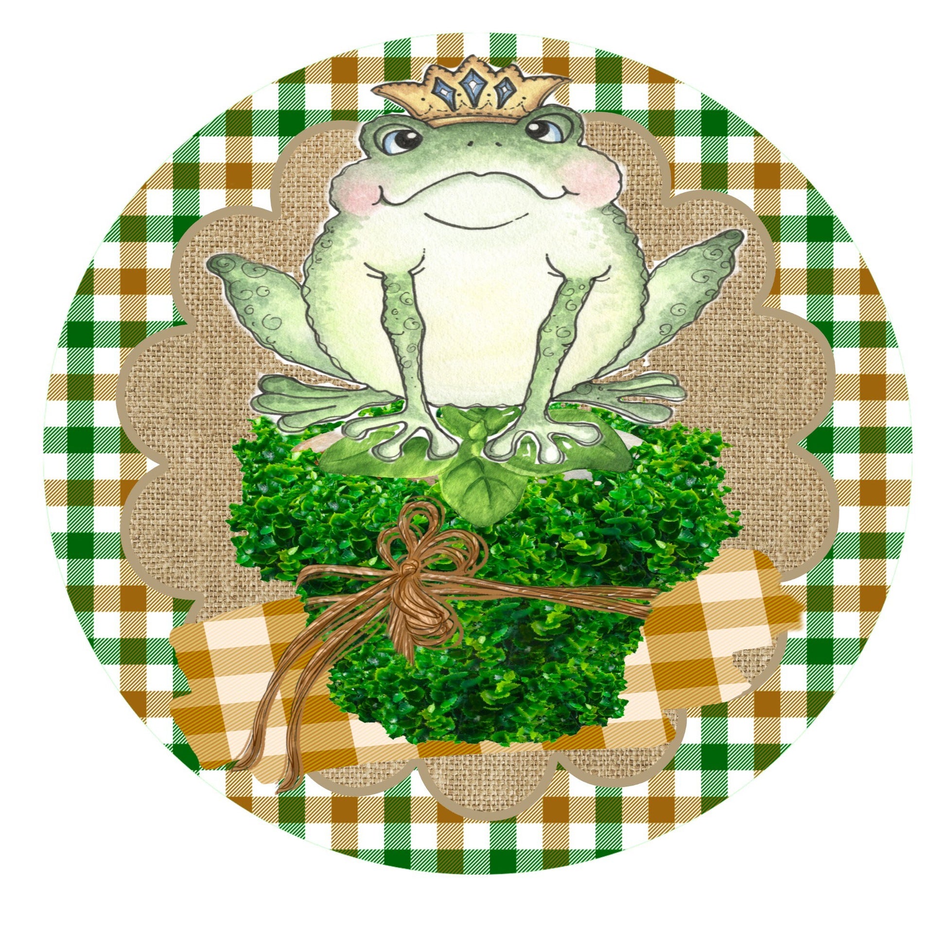 Frog wreath sign, round wreath sign, wreath attachment, metal sign, door hanging, cute frog sign