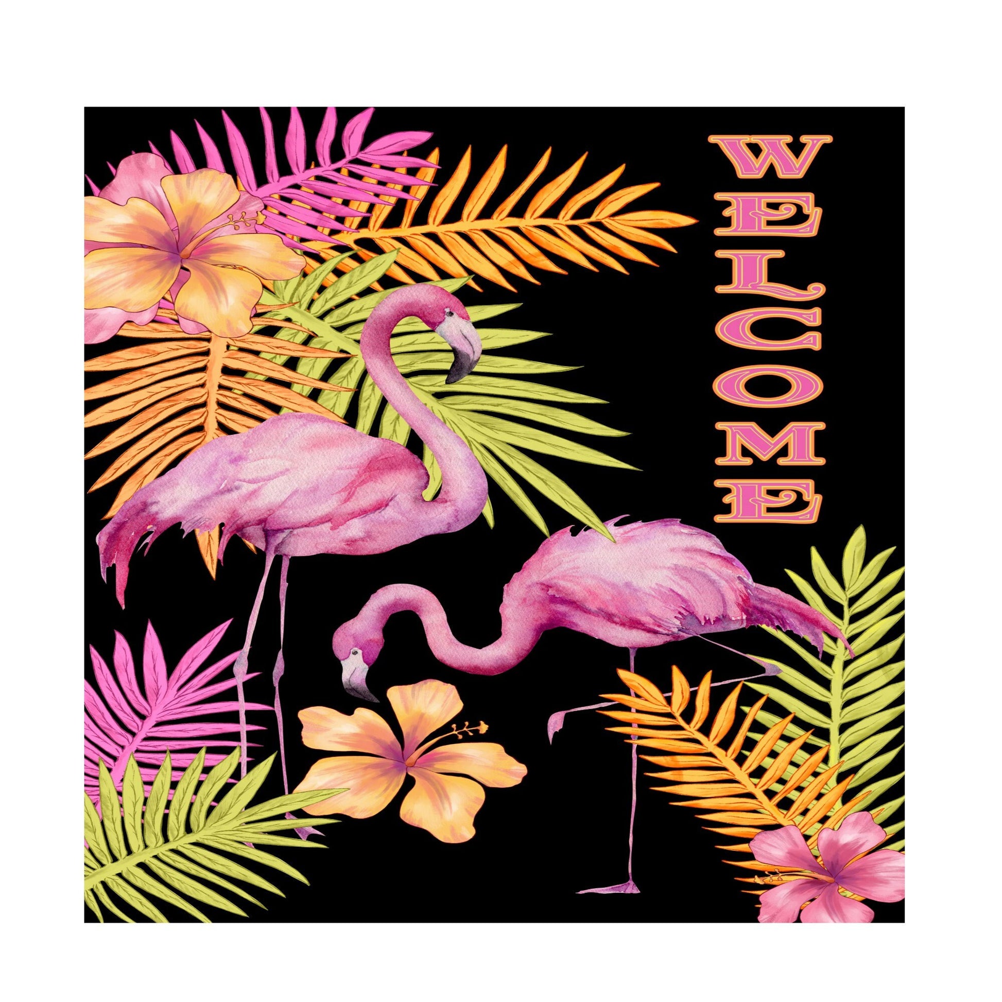 Wreath sign, flamingo welcome wreath sign, flamingo sign, metal wreath sign, door decoration, summer wreath sign