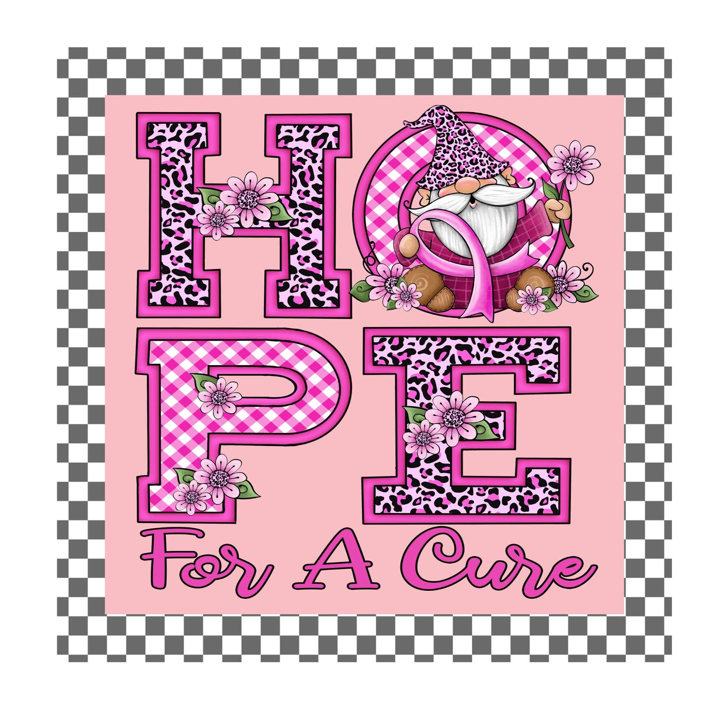 Gnome hope for a cure breast cancer awareness wreath sign, 10x10 wreath attachment, wreath sign, metal sign, door hanging, pink wreath sign