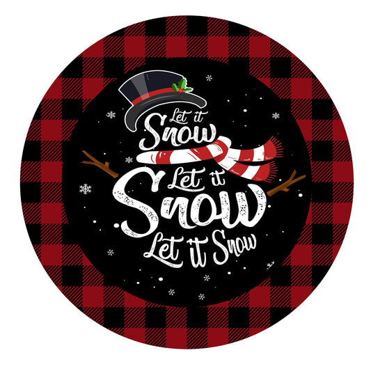 Round let it snow wreath sign, buffalo plaid wreath sign, wreath attachment, metal sign, winter wreath sign