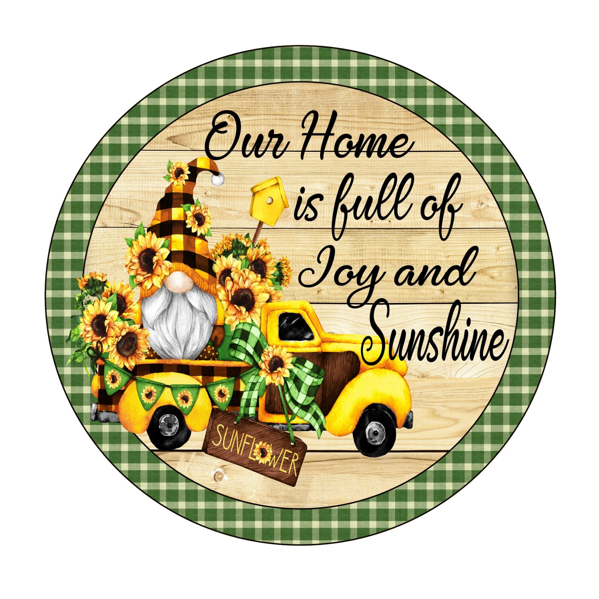 Gnome sunflower wreath sign, wreath attachment, round wreath sign, metal sign