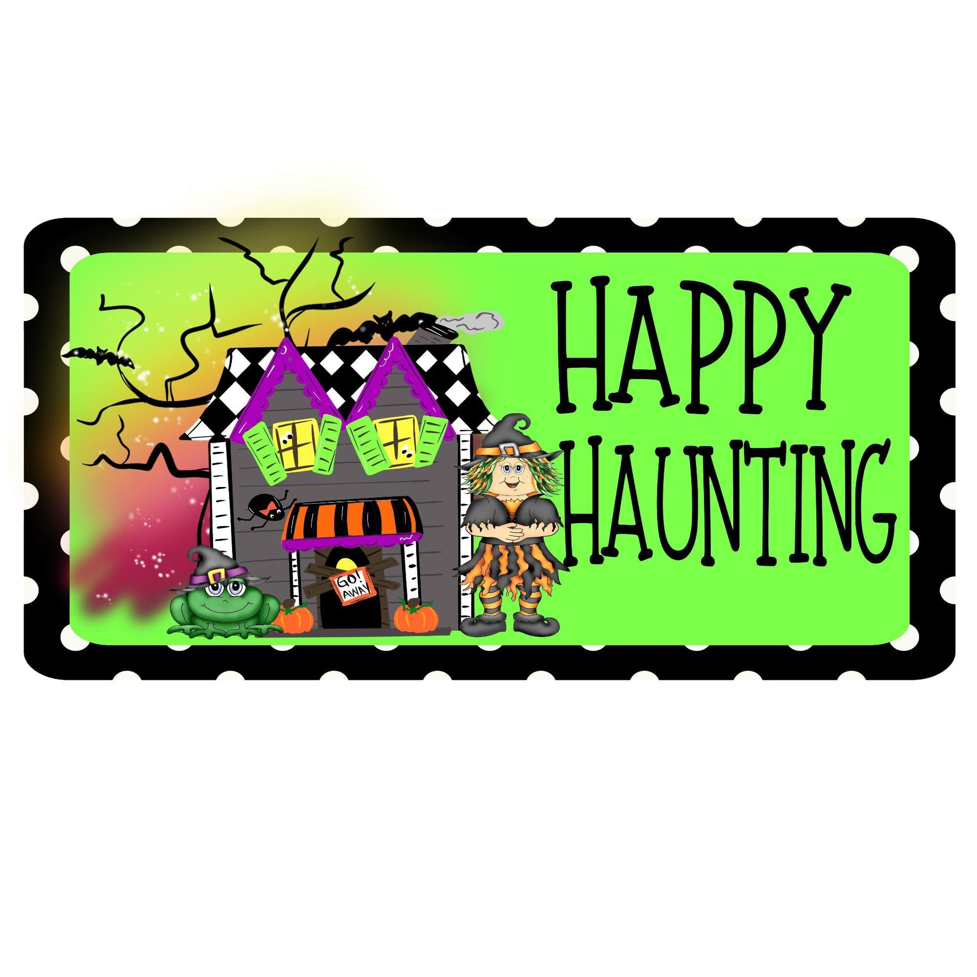 Happy haunting wreath sign, wreath attachment, 12x6 wreath sign, metal sign, Halloween sign