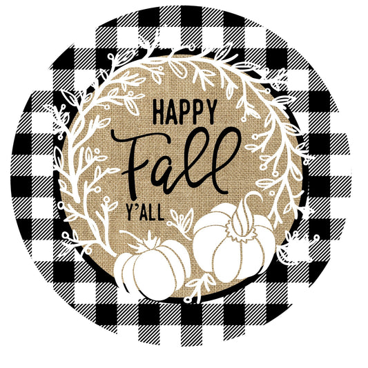 Happy fall y'all wreath sign, wreath attachment, metal sign, round wreath sign