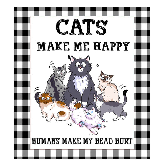 Cats make me happy sign, cute cat sign, wreath sign, wreath attachment, metal sign, door hanging