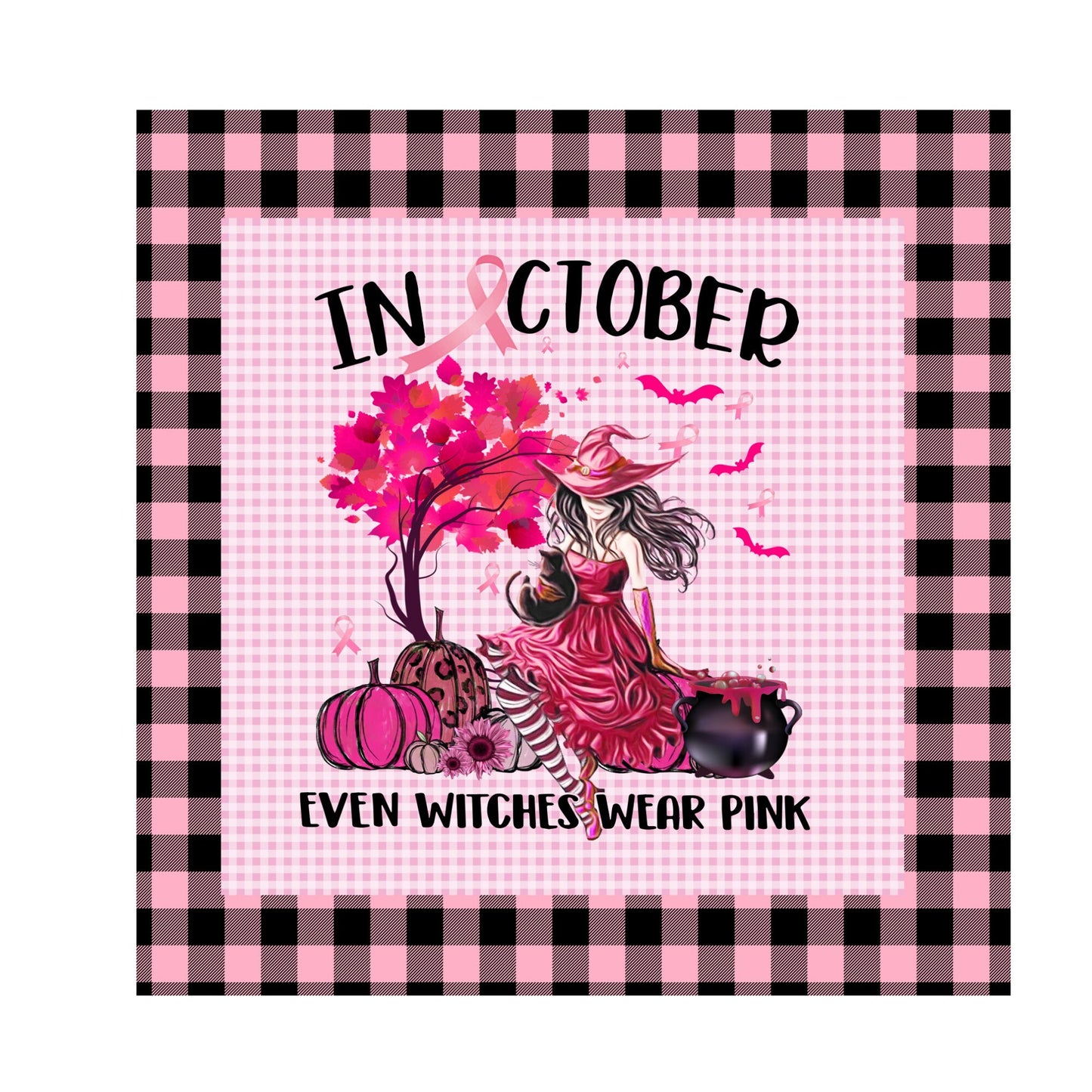 Pink witch sign, cancer awareness sign, October breast cancer metal sign, wreath attachment, lindys sign creations