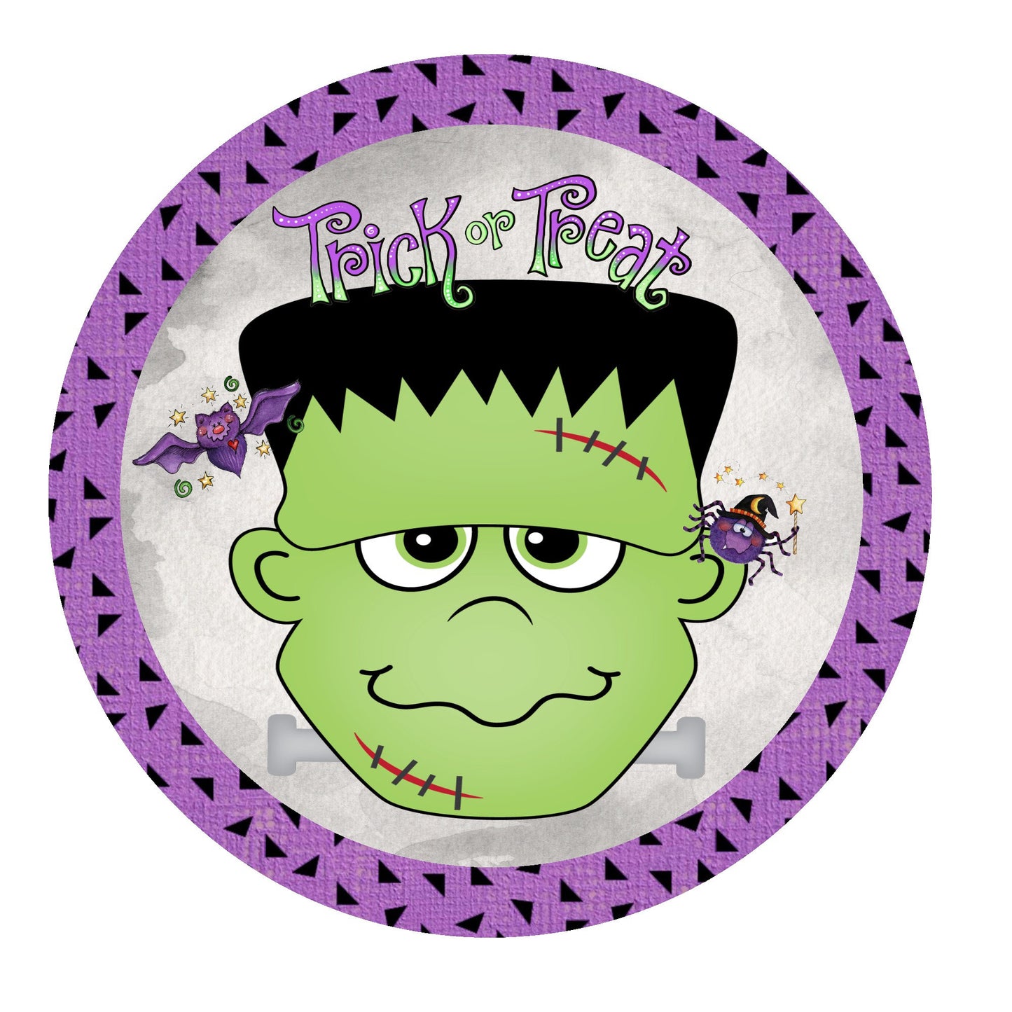 Halloween wreath sign, cute frankenstein sign, metal wreath sign, wreath attachment