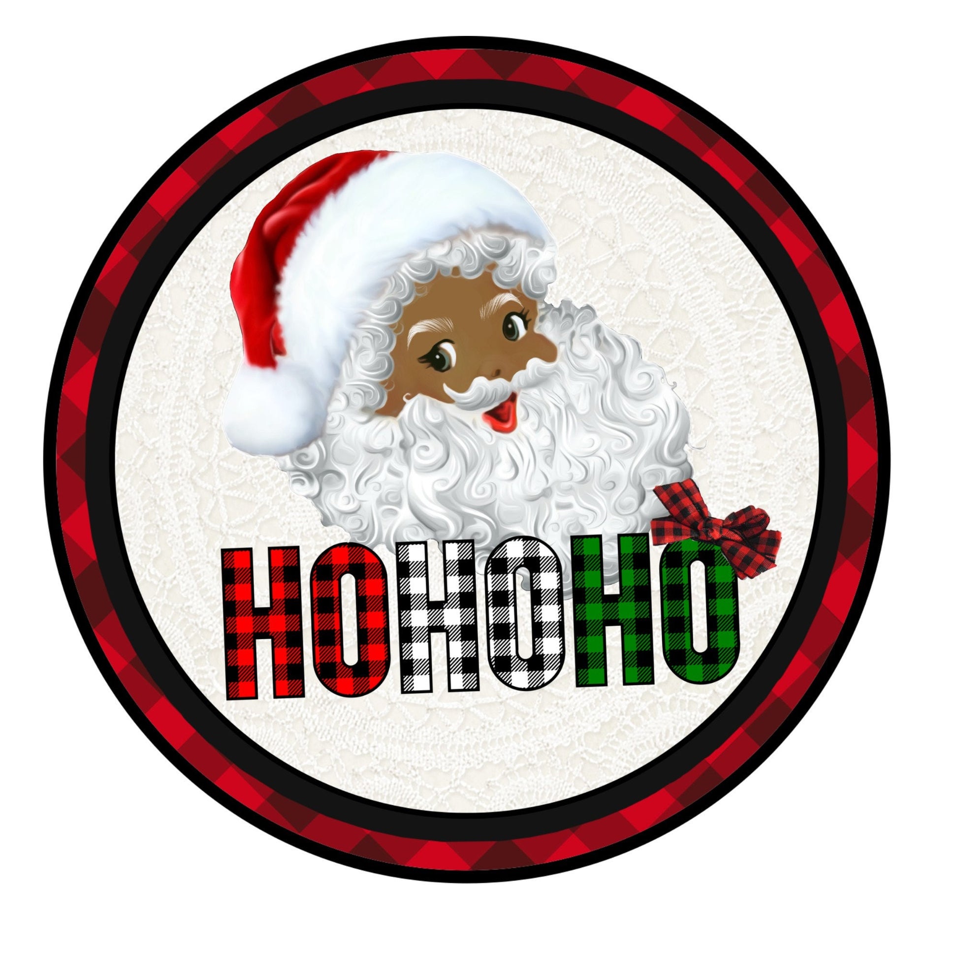 African American santa wreath sign, wreath attachment, metal wreath sign, HO HO HO sign