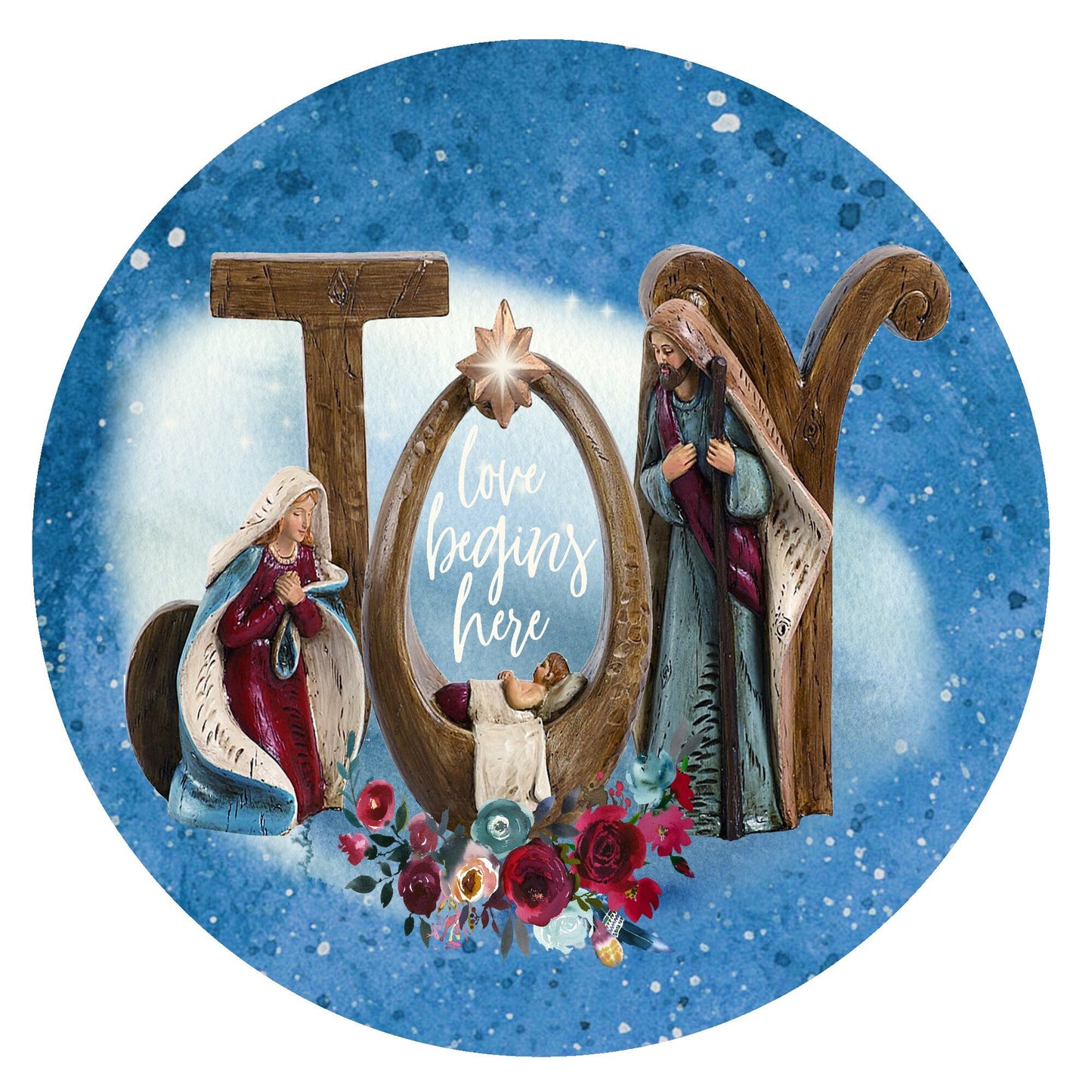 Joy wreath sign, nativity wreath sign, wreath attachment, metal wreath sign, door decor, lindys sign creations