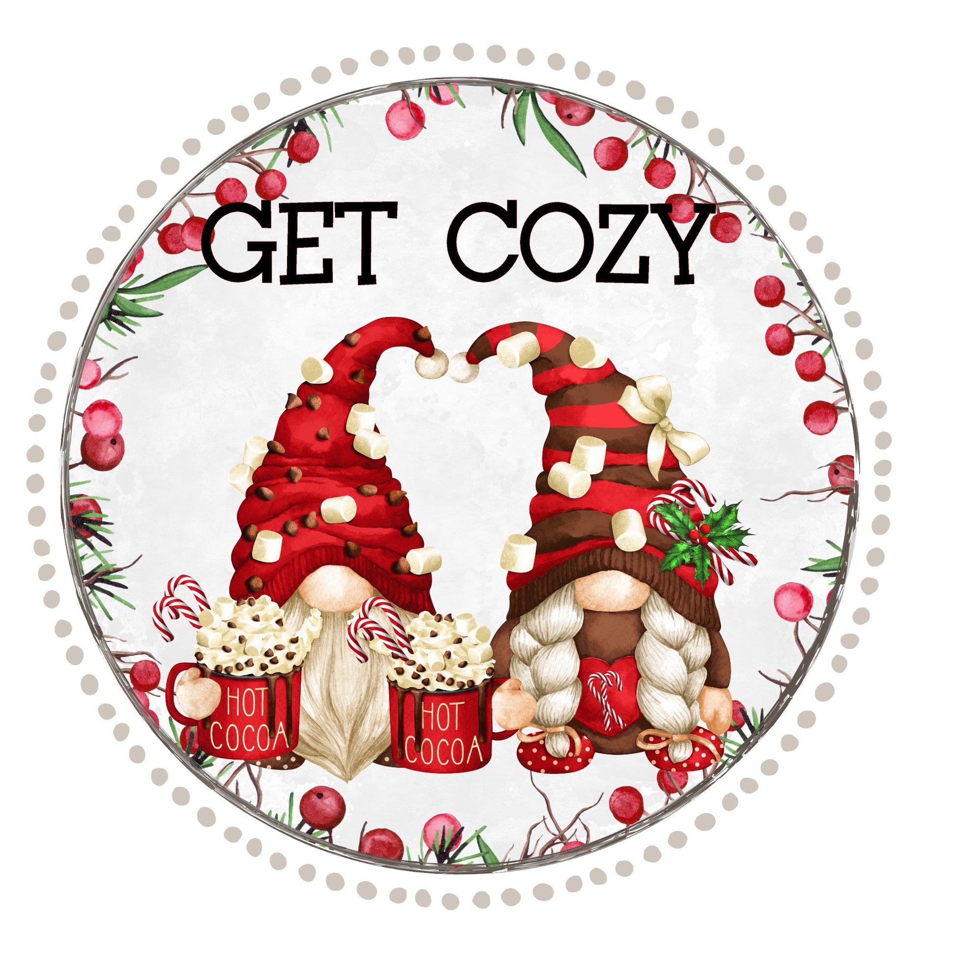 Get cozy gnome wreath sign, wreath attachment, metal wreath sign