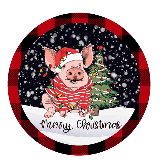 Merry Christmas wreath sign, cute pig wreath sign, wreath attachment, metal wreath sign