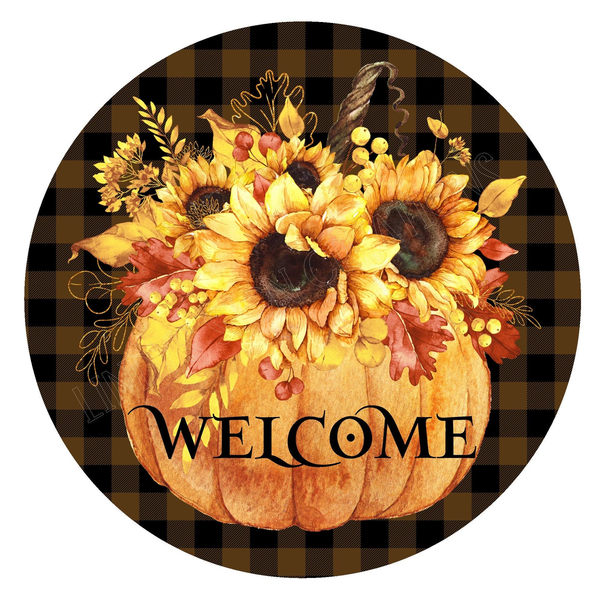 Fall pumpkin welcome wreath sign, metal wreath sign, round wreath sign, door hanging