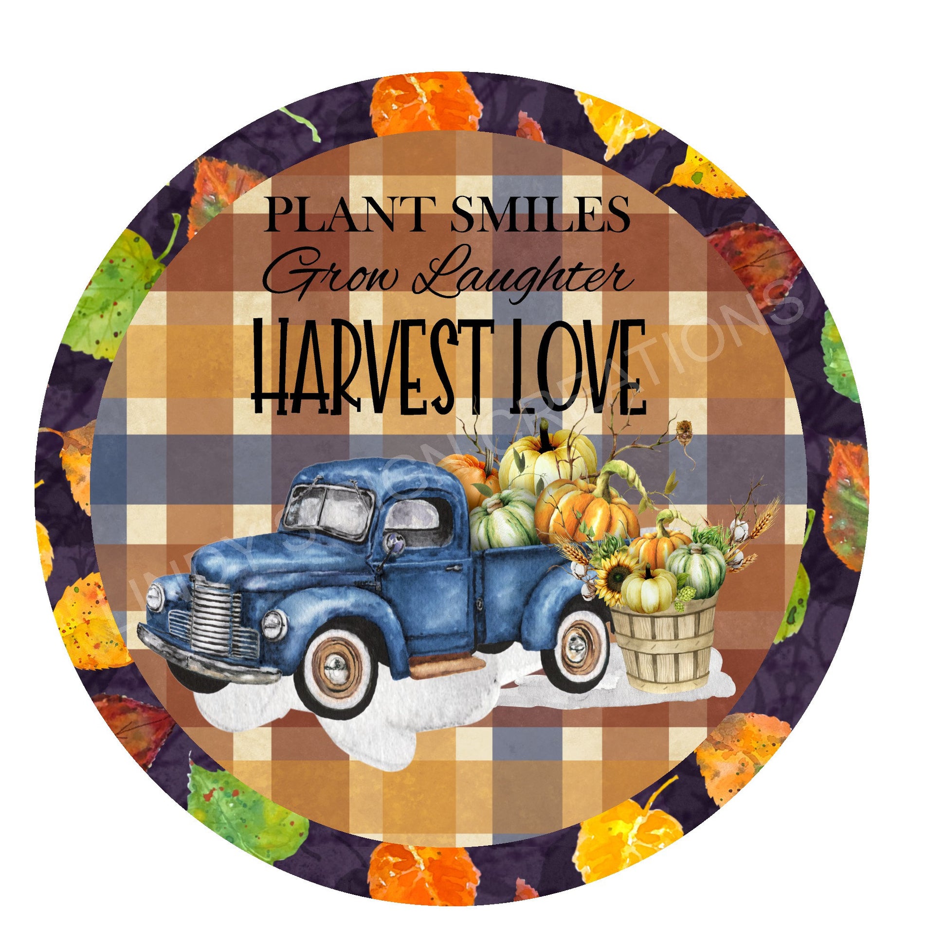 Blue truck with pumpkins wreath sign, metal wreath sign, wreath center, fall wreath sign