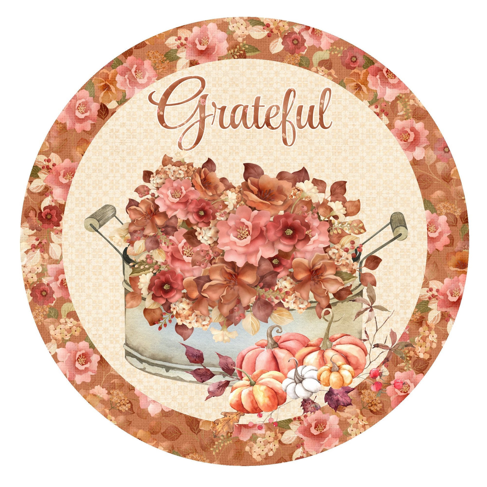 Grateful floral wreath sign, wreath attachment, metal wreath sign, fall wreath sign