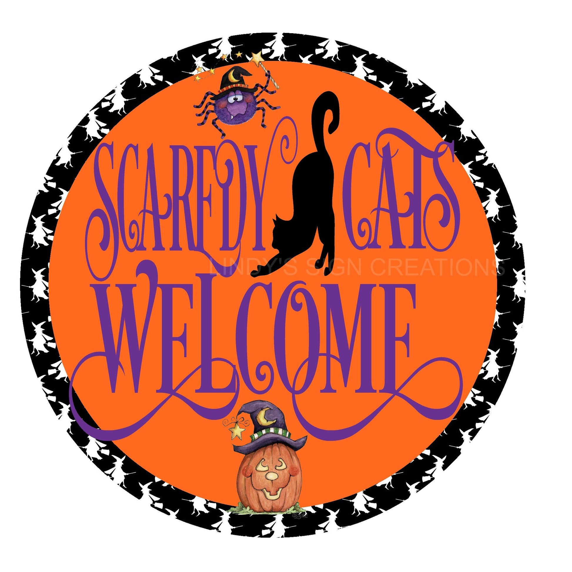 Scaredy cats welcome wreath sign, wreath attachment, halloween wreath sign, metal wreath sign