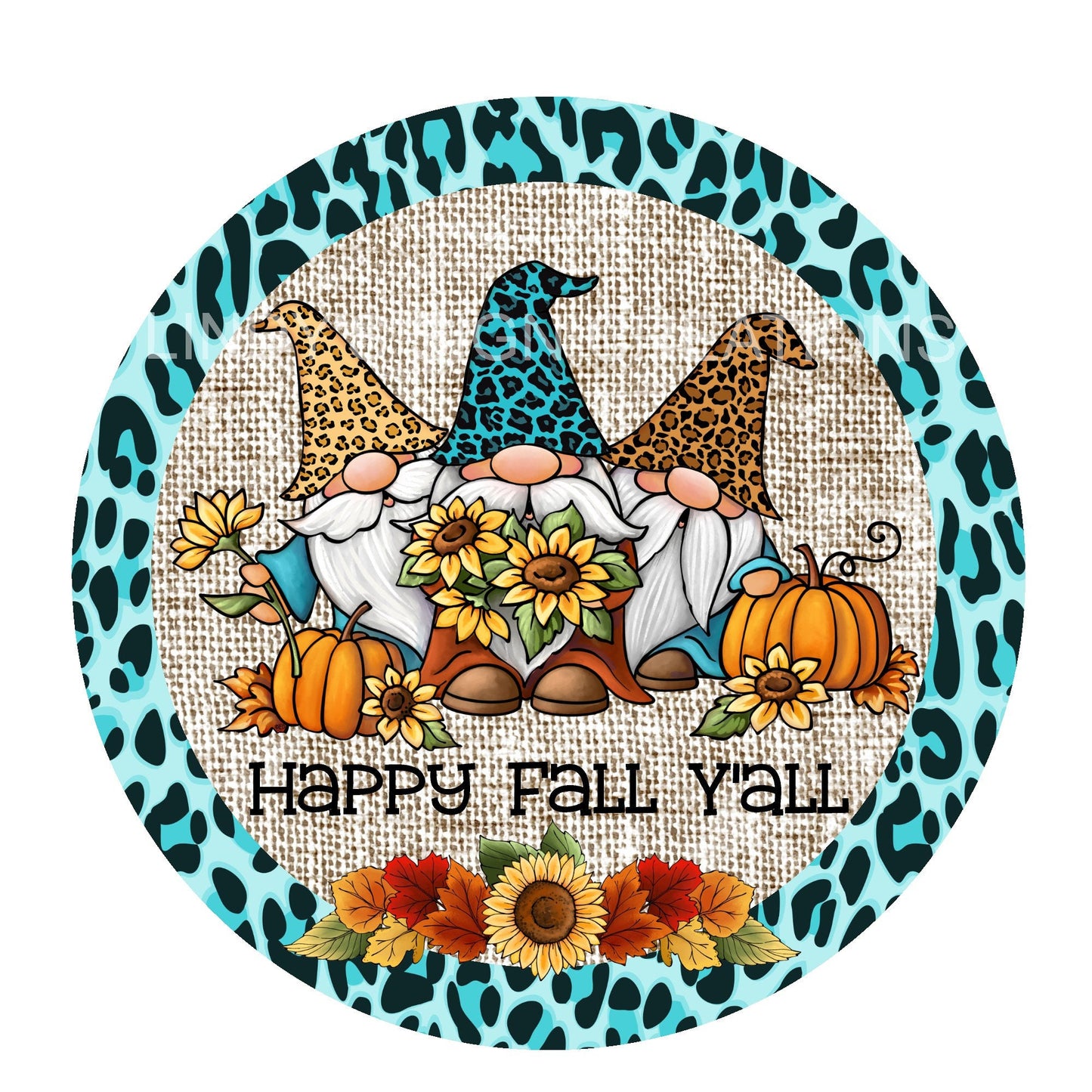 Gnome happy fall y'all wreath sign, metal wreath sign, wreath center, door hanging, round wreath sign