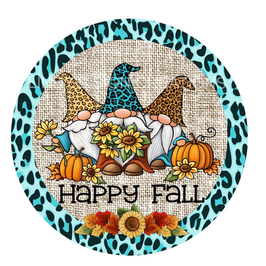 Happy fall gnome wreath sign, wreath center, metal wreath sign, round wreath sign