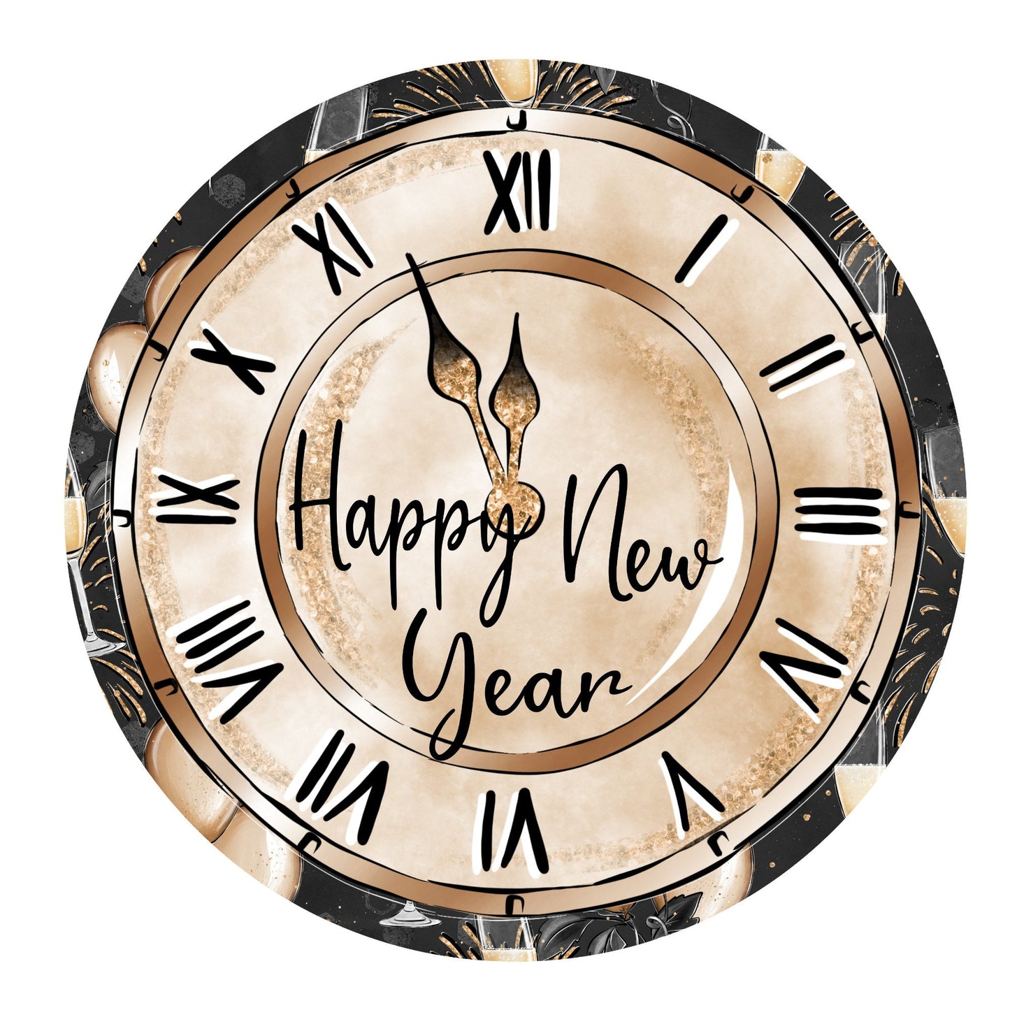 Happy new year wreath sign, metal wreath sign, wreath center, round wreath sign