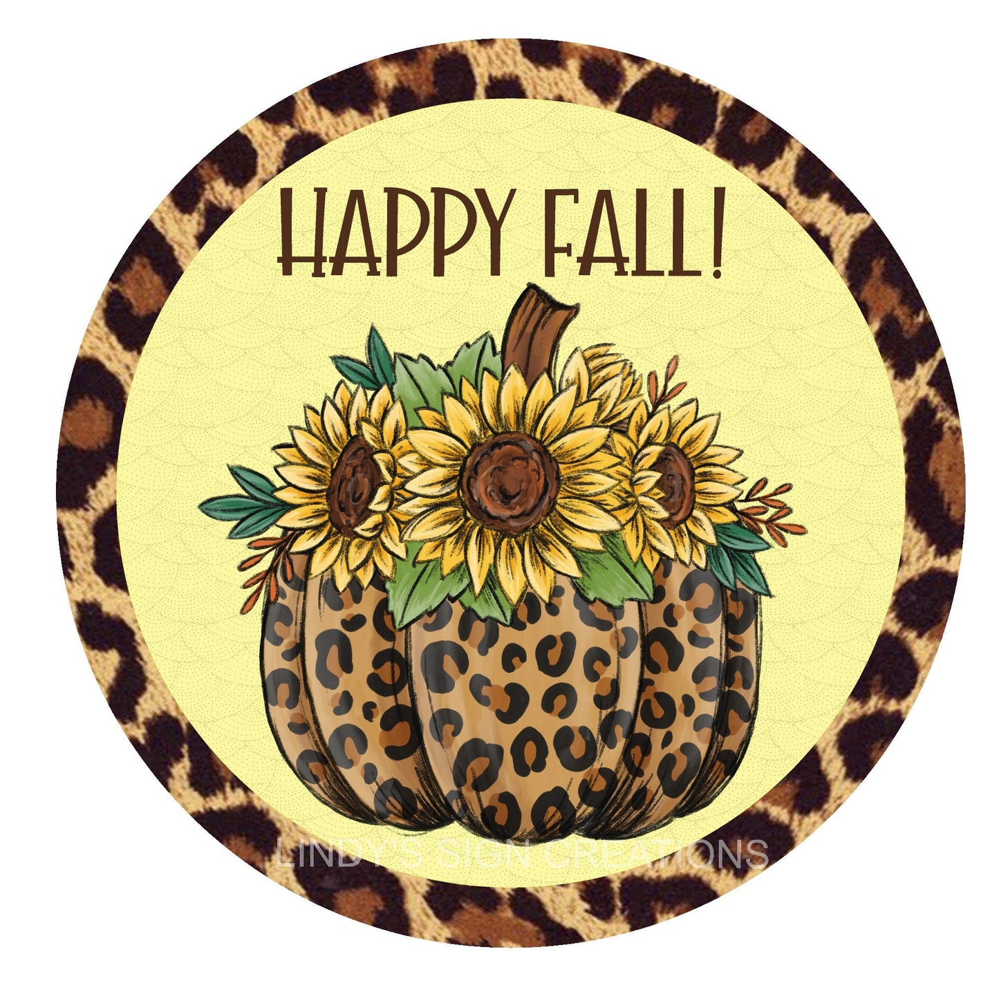 Leopard happy fall pumpkin wreath sign, wreath center, metal wreath sign, fall door hanging