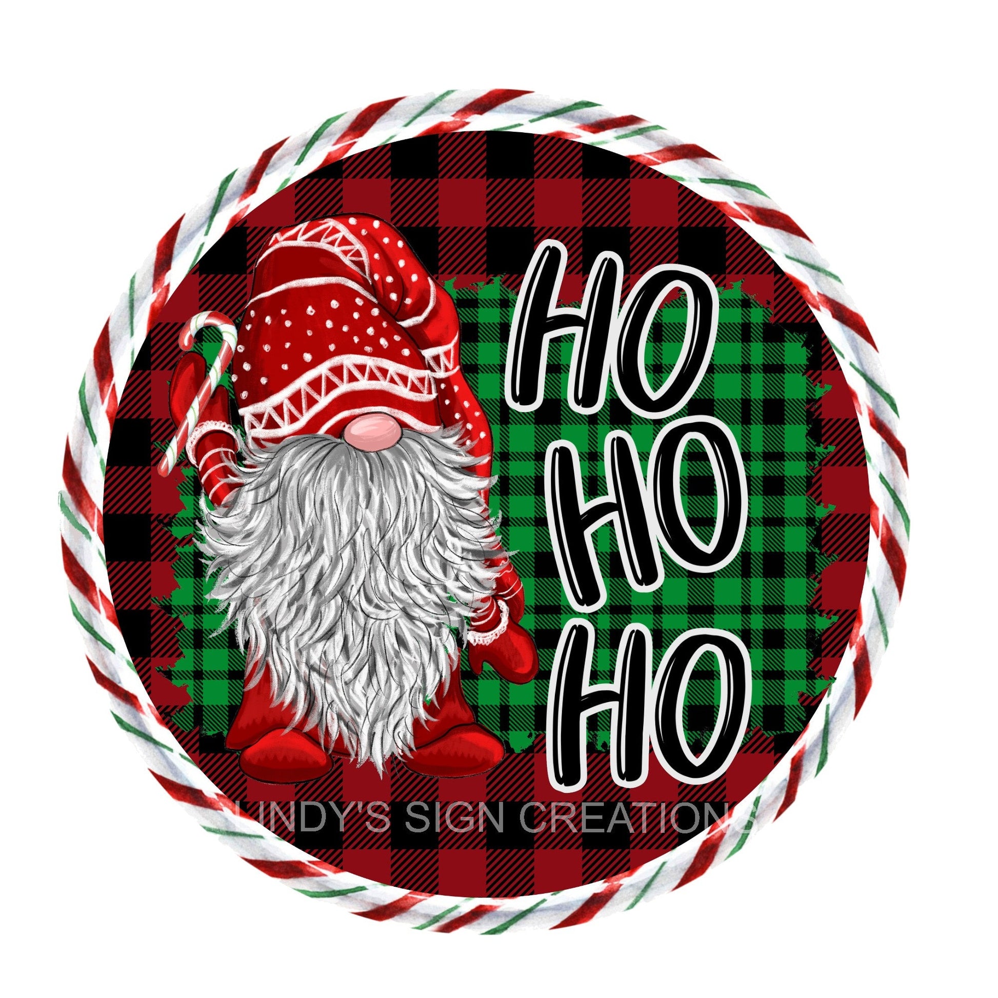 Ho Ho Ho gnome wreath sign, Christmas wreath center, metal wreath sign, Christmas door hanging