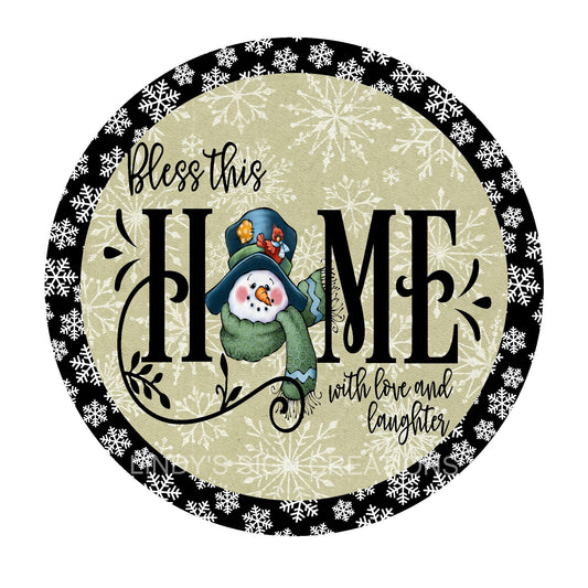 Bless this home winter wreath sign, metal wreath sign, wreath center, round wreath sign