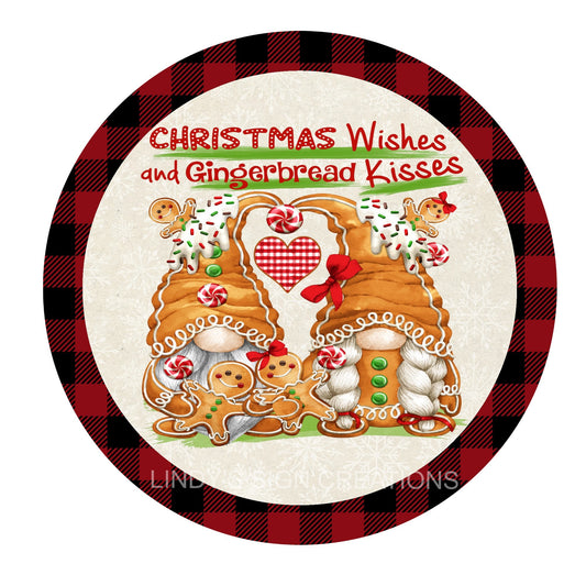 Christmas gnome gingerbread wreath sign, metal wreath sign, round wreath sign