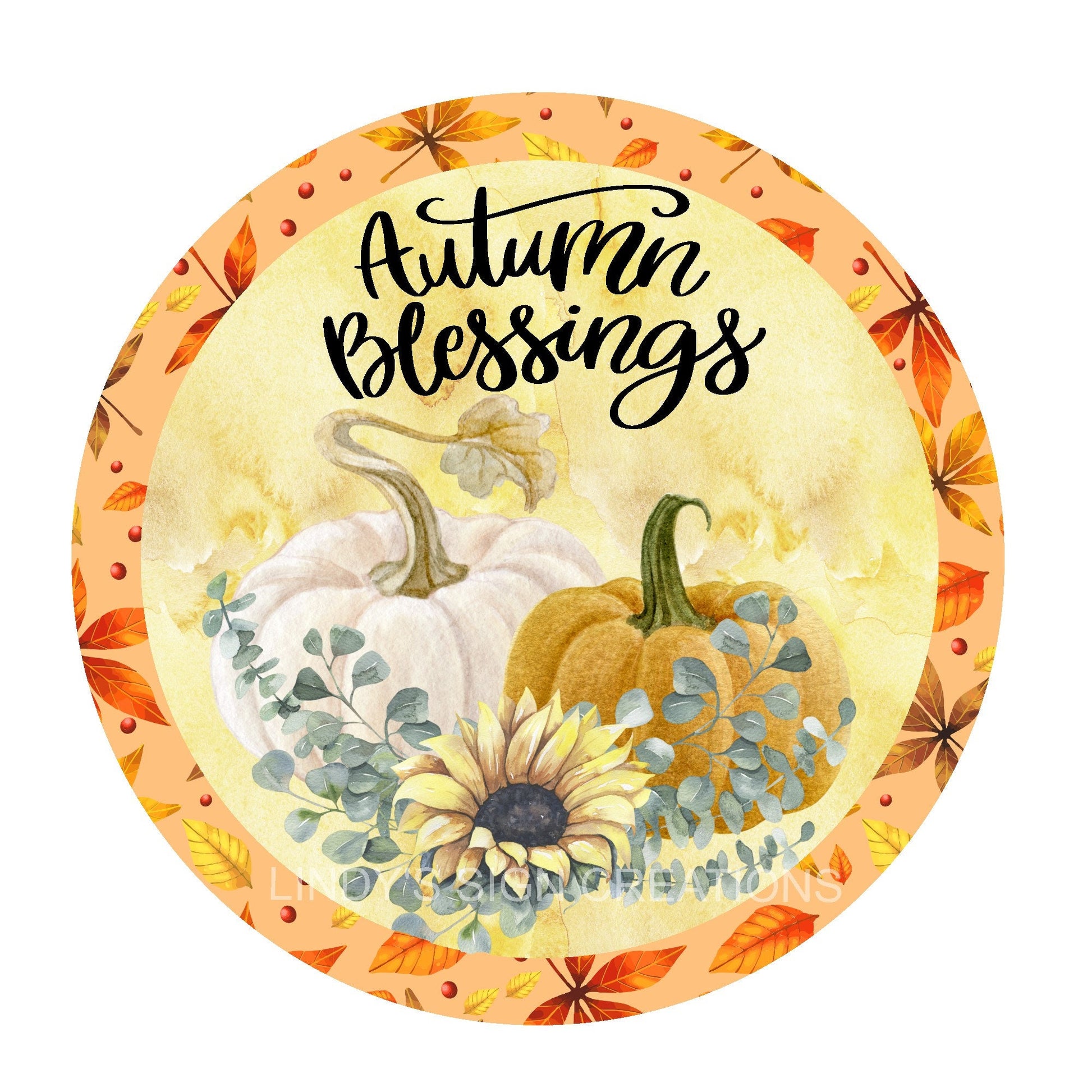 Autumn blessings wreath sign, metal wreath sign, fall wreath center, pumpkin wreath sign