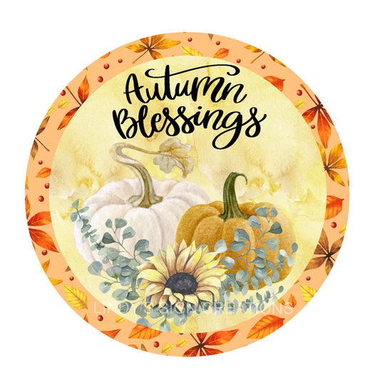 Autumn blessings wreath sign, metal wreath sign, fall wreath center, pumpkin wreath sign