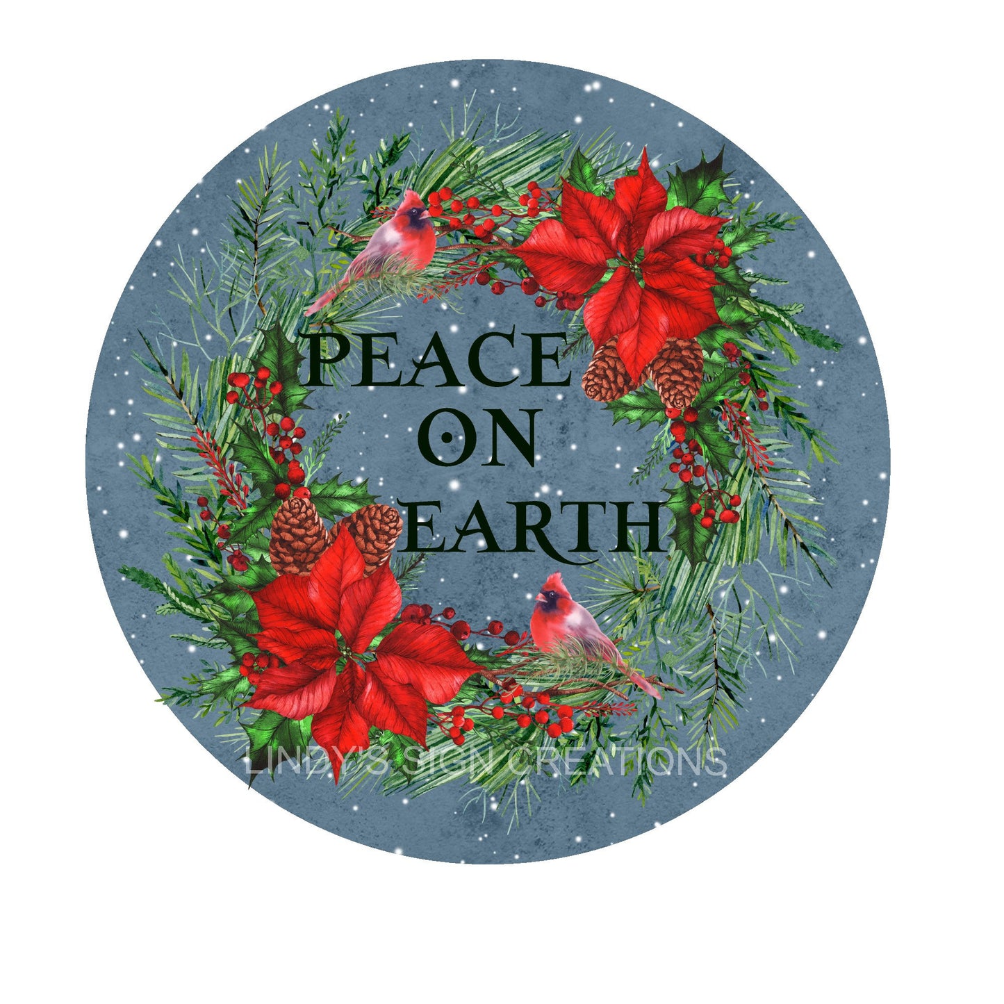 Peace on earth cardinal wreath sign, wreath center, metal wreath sign, holiday door decor