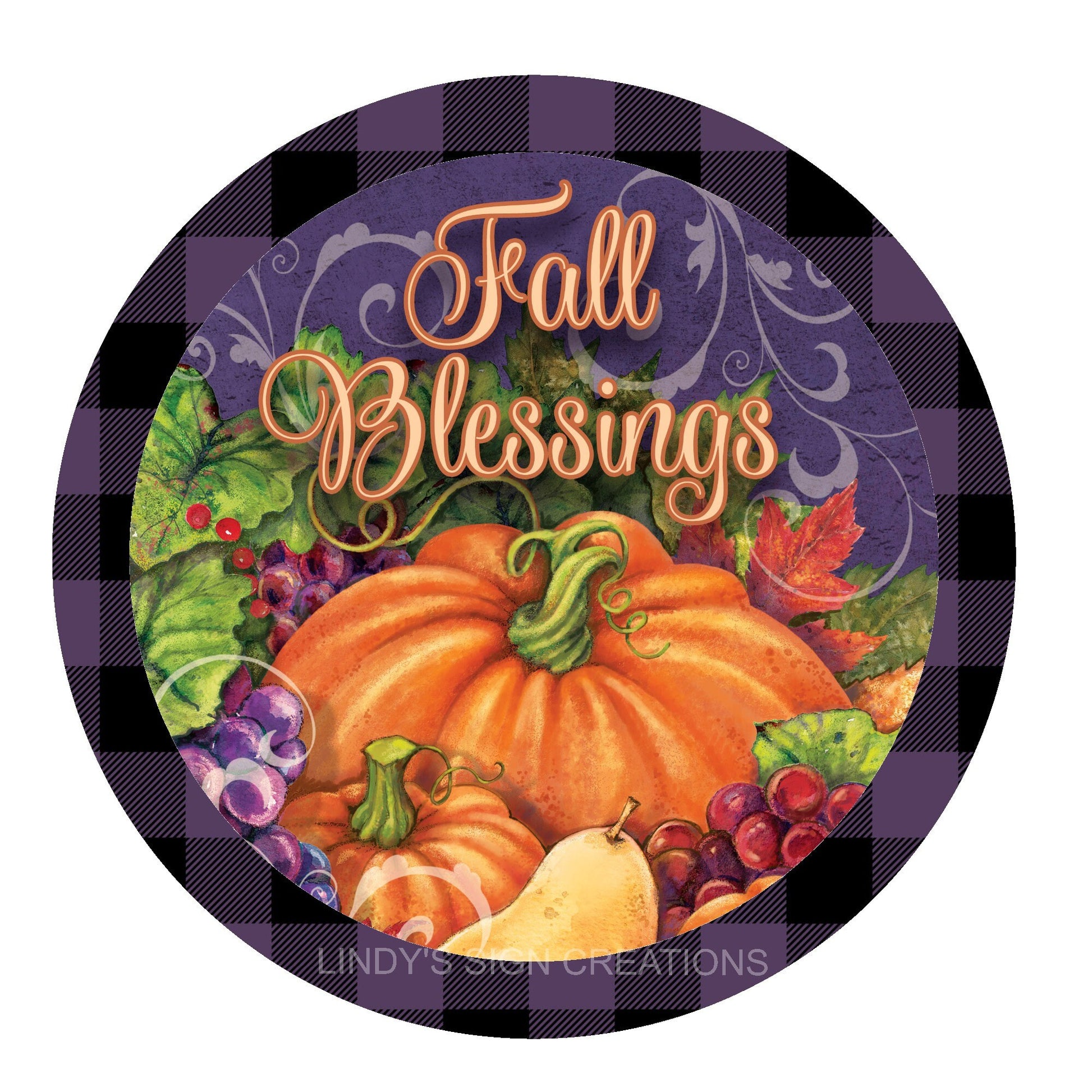 Fall blessings wreath sign, metal wreath sign, round wreath center, fall door hanging