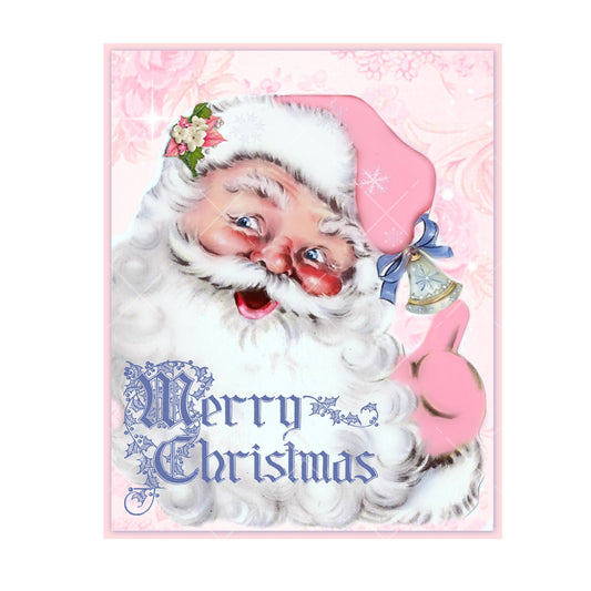 Pink Santa wreath sign, metal wreath sign, vintage look wreath center, 8x10 wreath sign