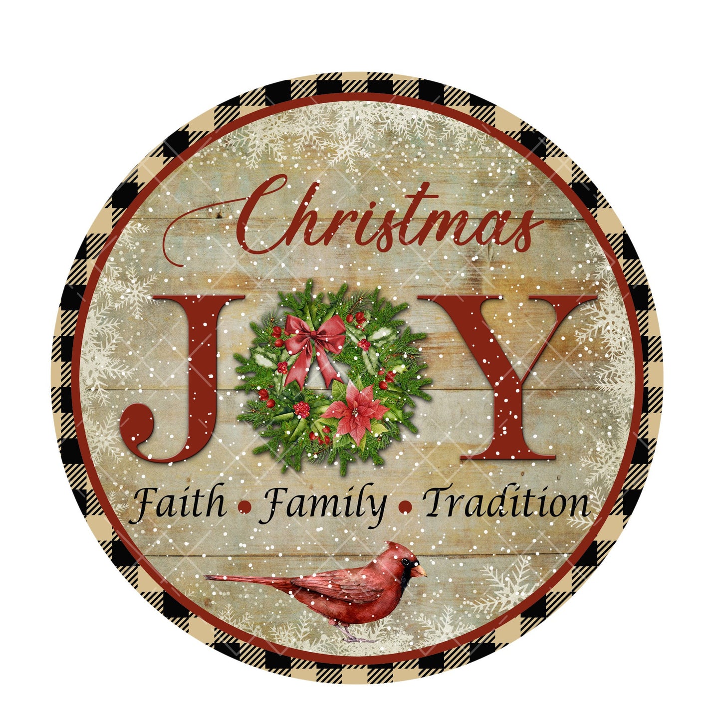 Rustic Christmas joy with cardinal wreath sign, metal wreath sign, round wreath sign, holiday wreath center