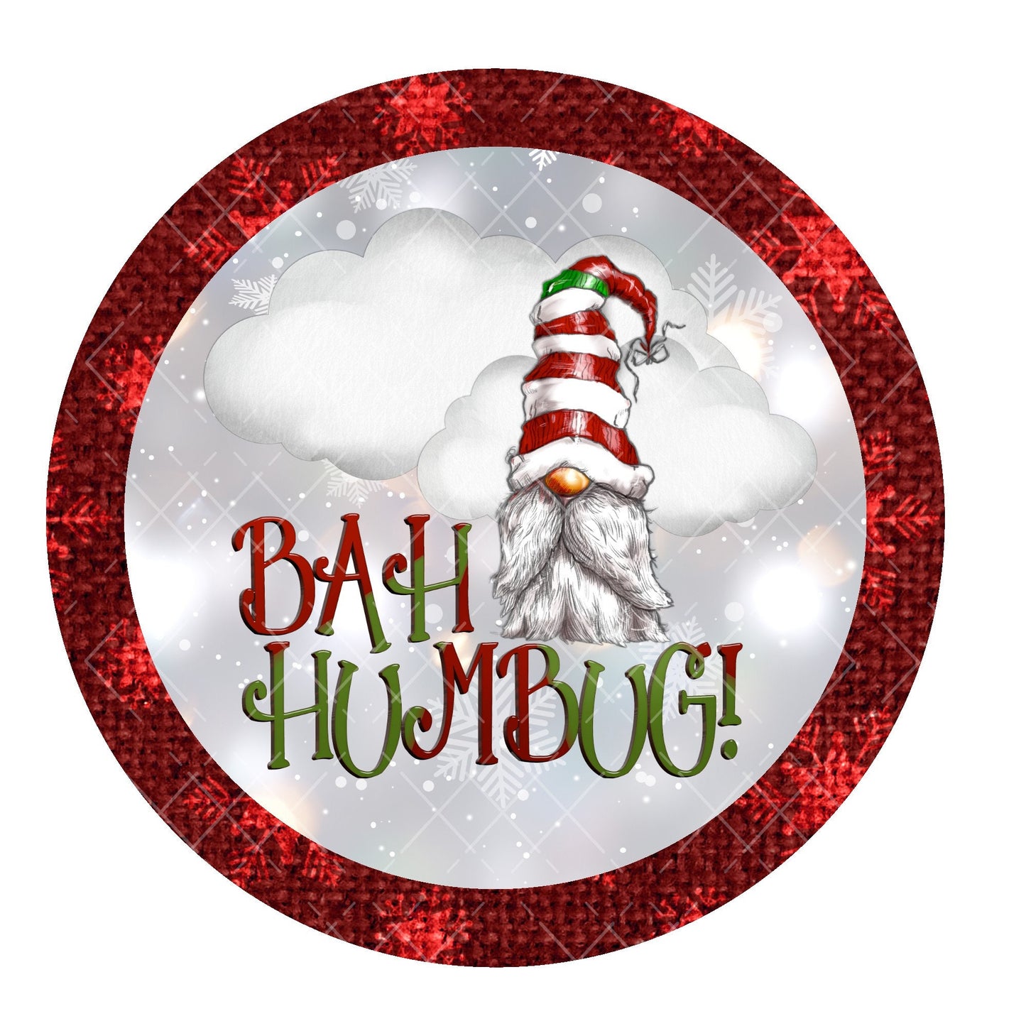 Bah humbug wreath sign, christmas gnome wreath center, metal wreath sign, round wreath center