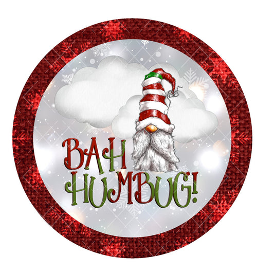 Bah humbug wreath sign, christmas gnome wreath center, metal wreath sign, round wreath center