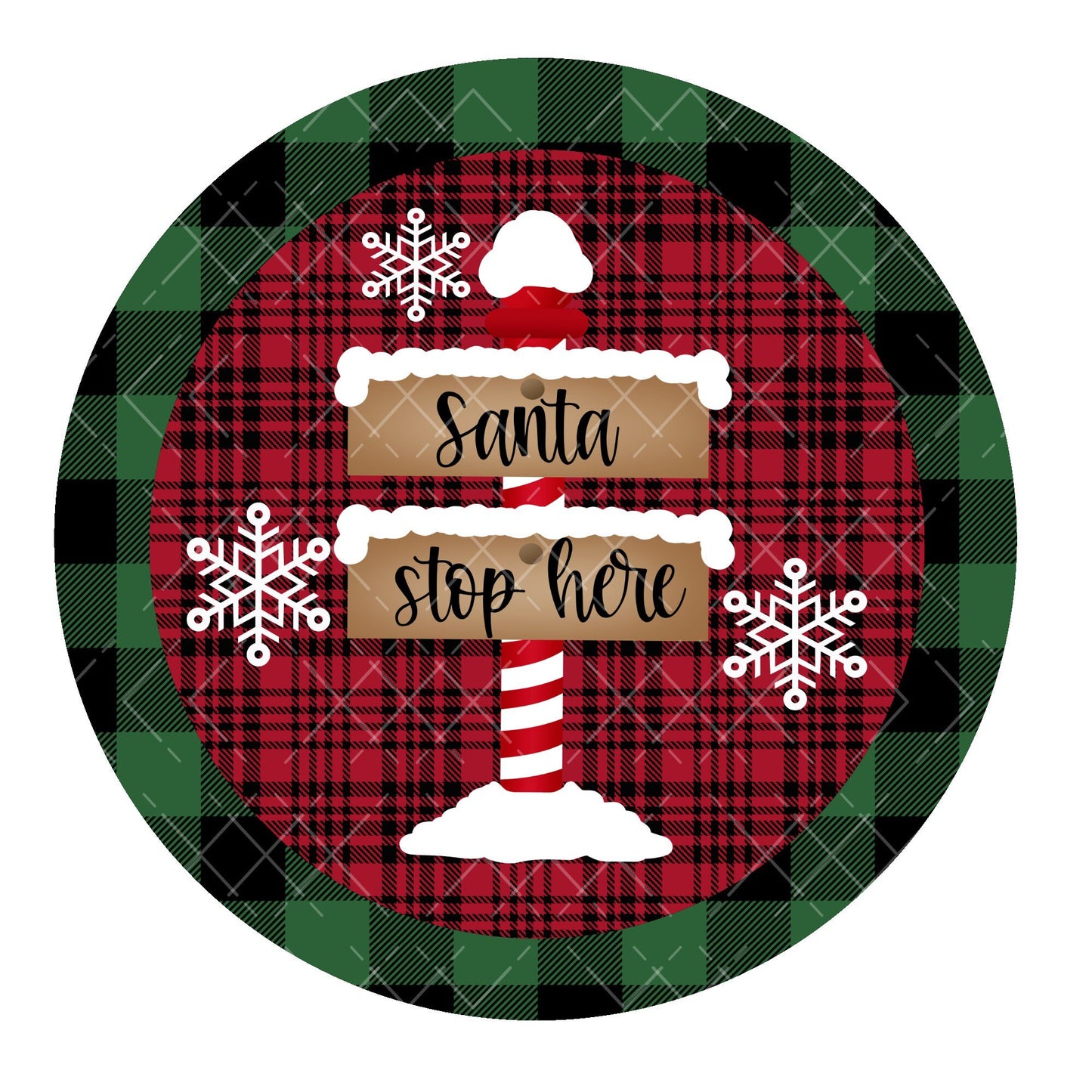 Santa stop here wreath sign, metal wreath sign, round wreath center, Christmas wreath sign