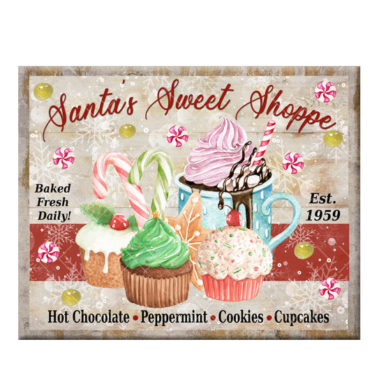 Santas sweet shoppe wreath sign, christmas wreath center, metal wreath sign, 10x8 wreath sign