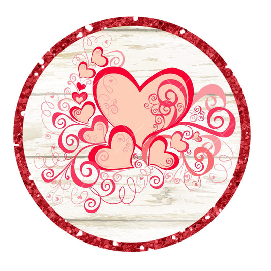 Pink hearts wreath sign, St Valentine Day wreath sign, metal wreath sign, round wreath sign